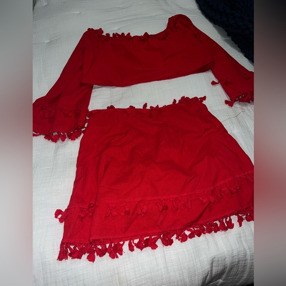 Shein Red 2 Piece Fringe outfit - Picture 2 of 2